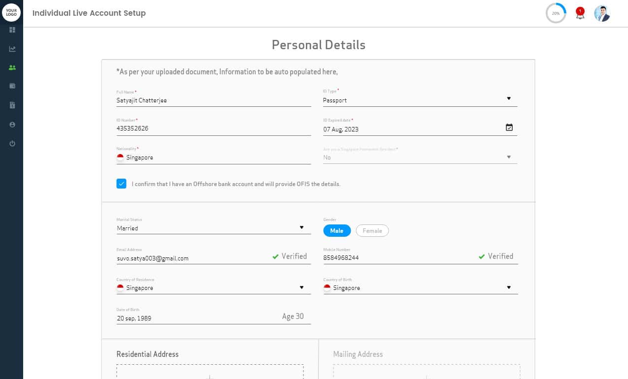 Digital Onboarding Client Details